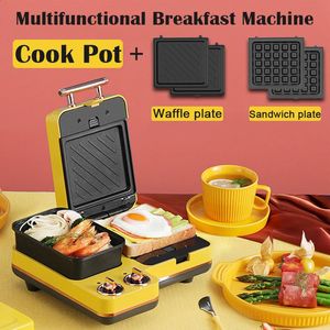 3 in 1 Breakfast Makers Sand Maker Multifunctional Machine Waffle Grill Toaster Food Steamer Noodles Cooker Fried Eggs Omelette Frying Pan 231116