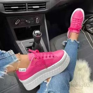 Dress Shoes 2023 Women Light Sneakers Fashion PU Leather Round Head Platform Sports Lace-Up Walking Ladies Vulcanize Shoes Height Increasing T231117