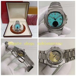 6 Stil mit Boxpapieren Uhren Herren Klassiker 40,5 mm 5711 Blaugrün schwarzweißes Zifferblatt Edelstahlarmband transparent Cal.324Sc Bewegung Automatische Uhr