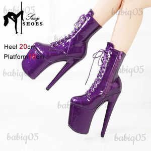 Botas pólo sapatos de dança 20cm cristal brilhante pu rendas modernas botas de tornozelo redondo dedo do pé 2023 nova plataforma salto alto tamanho 43 botas mujer t231117