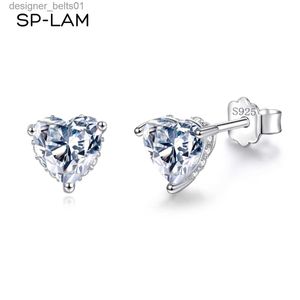 Orecchini con perno 1CT Moissanite Orecchini a forma di cuore con pietra di diamante Genuino argento 925 Donne Eleganti di lusso Piccoli CZ pavimentati Borchie Gioielli GiftL231117