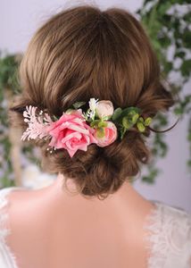 Headpieces Wedding Decoration Classic Pink Rose Vintage Bride Hair Comb Bohemian Headwear Bankett eller Fashion Show for Women Girl