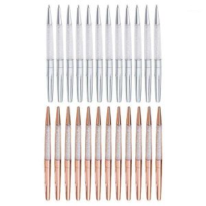 Partihandel 12st /Lot Rose Gold /Silver Pen Fine Black Ink Crystal Ballpoint Ring Wedding Office Metal Roller Ball Gi1ballpoint Pennor