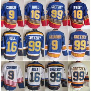 Men Retro hockey''nHl'' 16 Brett Hull Jersey Vintage Classic 9 Doug Gilmour 99 Wayne Gretzky 18 Tony Twist 1995 1996 CCM Blue White Red All