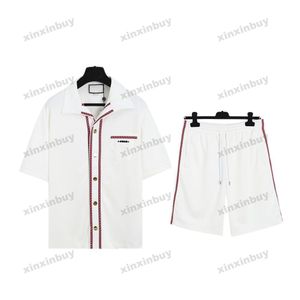 Xinxinbuy Мужчины дизайнерская футболка футболка 23SS Парижская красная полоса Письма Письма Эмпдерия с короткими рукавами.