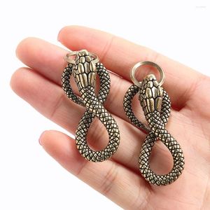 Decorative Figurines Vintage Creative Handmade Pure Copper Zodiac Dish Snake Keychain Brass Python Mobile Phone Chain Jeans Pendant