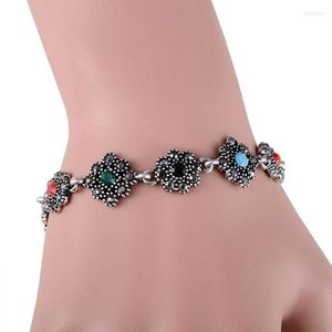 チャームブレスレット4色の花レトロヴィンテージブレスレットバングルシルバーメッキfemme black for women bileklik