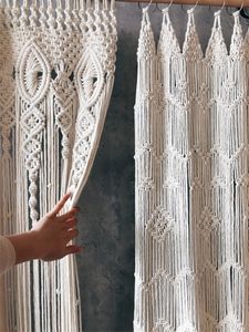 Curtain Hand-woven Macrame Cotton Door Curtain Tapestry Wall Hanging Art Tapestry Boho Decoration Bohemia Wedding Backdrop Tapestry 230414