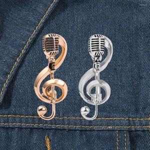 Brooches Vintage Gold Silver Color Microphone Metal Musical Note Lapel Pin For Women Men Dress Clothes Collar Badge Jewelry