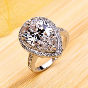 Ringos de cluster fêmea de luxo grande anel de gota de água real 925 Sterling Silver Wedding Promise Love Lad Diamond Engagement for Women