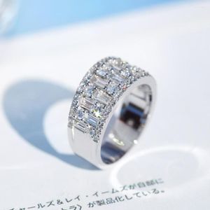 Cluster Rings WPB Original Women Shiny Rectangular Diamond Ring Female Luxury Jewelry Zircon Design Beautiful Girl's Gift Party