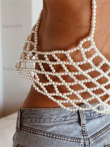 Kobiety dla kobiet Camis Chronstyle Pearls Patchwork High Street Tube Tops Deep V Neck Sexy Kobiety Zatrudnieni puste zbiornikowe kamizelka zbiornika T230417