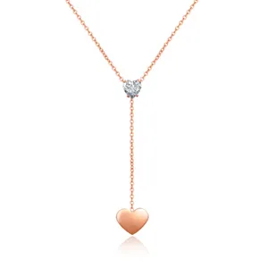 Collane con ciondolo FAMI ORO ROSA 18K ARGENTO DUE CUORI ZIRCONI CUBICI Gioielli coreani Collana con clavicola d'amore placcata con diamanti Bambina ebrea