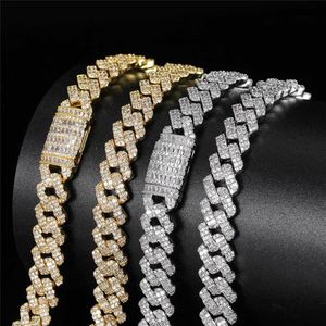 10mm diamant kubansk halsbandskedja isad ut rund fyrkantig CZ Stone Cuban Chain Gold Silver Plated Mens Hip Hop Jewelry227J