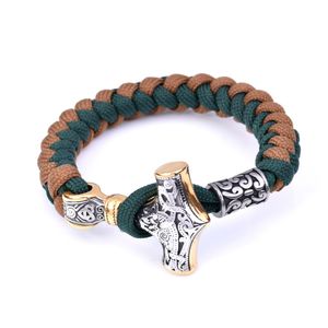 Fajny Viking Hammer Charm Bracelets Paracord Amulet Runs Kulki ręcznie robione linowe owinięcie Skandynawijska bransoletka dla mężczyzn Prezent