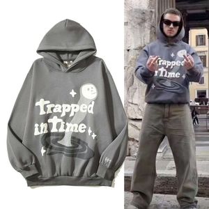 Hoodies Designer Sweatshirts Fashion Streetwear American High Street Niche Trendy BR BP Fångad i Time Printed Men's Socked Hoodie