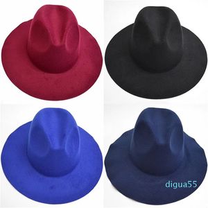 Kobiety wełniane czapki czapki fedora miękka moda damskie szerokie grzbiet czapki żeńskie brytyjskie styl retro top hat wiosna zima