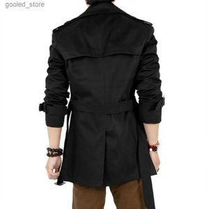 Herren-Trenchcoats, Herren-Windbreaker-Jacke, stilvoller zweireihiger Herren-Trenchcoat mit Gürtel, Herbst-Windjacke mit Reverstaschen, langen Ärmeln für A Q231118