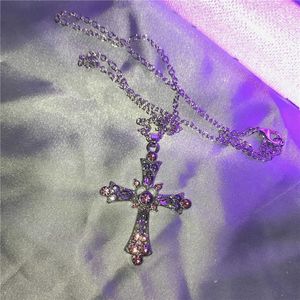 Pendant Necklaces 2022 Vintage Rhinestone Zircon Cross Pendant Necklace For Women Egirl Punk Goth Party Y2K Charm Grunge Jewelry Accessories Gift Z0417