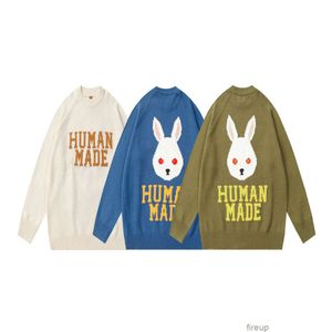 Designer-Pullover Herrenpullover Kapuzenpullover Human Made New Rabbit Jacquard Strick Langarm Herbst/Winter Paar Vielseitiger Rundhalspullover