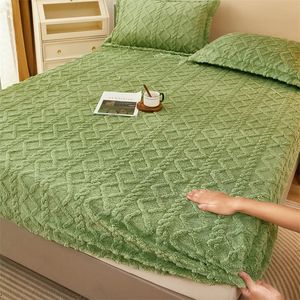 Sheets sets Bonenjoy Taff Velvet Fitted Sheet for Winter Warm Soft Coral Fleece Bed Sheet with Elastic Band Queen/King Size Green Bed Cover 231116