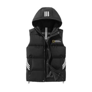 Herrarna ner parkas mens huva västjacka ny höst varm ärmlösa jackor casual parka bomull padded down jacka outwear märke kläder j1117