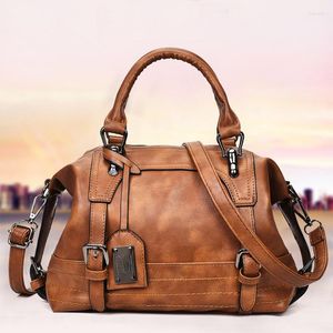 Borse da sera European And American Vintage Fashion Oil Wax Leather Boston Bag Handheld One Shoulder Diagonal Straddle