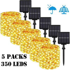 Cordas de LED 7m/12m/22m/32m LED LUZ SOLAR LIGHT LUZ AO ANTERIOR DO JARDIM LUZ DE CABELA LED LED Lâmpada à prova d'água para o pátio de Natal Party P230414