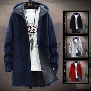 Suéter masculino outono e inverno novo cardigã de malha com capuz veludo espessamento suéter fashion suéter coreano casaco j231117