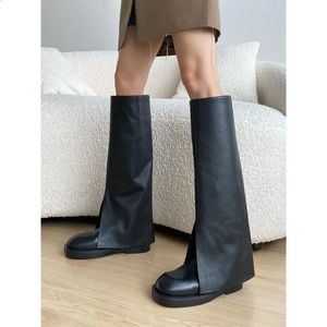 Botas de moda marca legal joelho alta qualidade confortável andando vintage preto deslizamento em sapatos femininos capa calças botas para mulher 231116