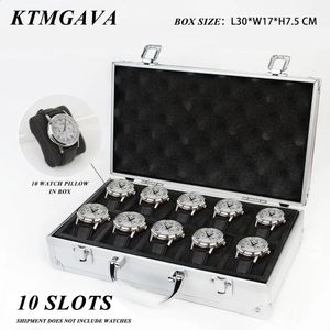 Titta på rutor Fall 10 Girds Luxury Premium Quality Watch Box Aluminium Alloy Produc Mönster Storage Clock Collection Display Present Boxes 231116