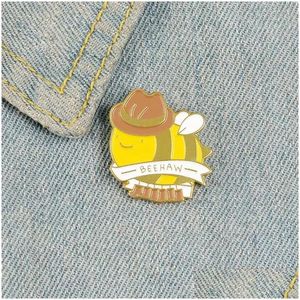 Cartoon Accessories Bee Enamel Pins Mr. Cowboy Pin Badges Beehaw Yellow Gentleman Hat Insect Brooches Lapel Clothes Backpack Bag Anima Dhs6I