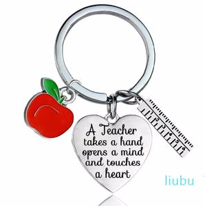 Teacher Takes A Hand Opens Mind And Touches Heart Keychain Gifts Apple Ruler Charms Keyrings For Teachers Jewelry keychains women