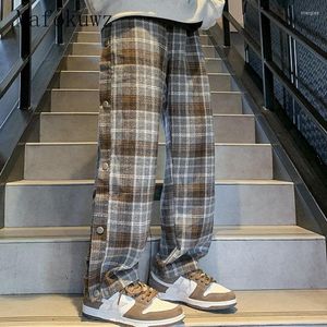 Pantaloni da uomo Mafokuwz Techwear Pantaloni pettorali Uomo Donna Inverno Grunge Larghi dritti Unisex Vintage Plaid Gamba larga Casual