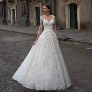Crystal Design 2024 Suknie ślubne długie rękawy Eleganckie koronkowe boho koronkowe aplikacje ślubne sukienki ślubne w stylu wiejski