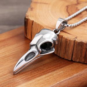 Anhänger Halsketten Gothic Nordic Viking Crow Skull Halskette Für Männer Frauen Punk Edelstahl Raven Modeschmuck Geschenke