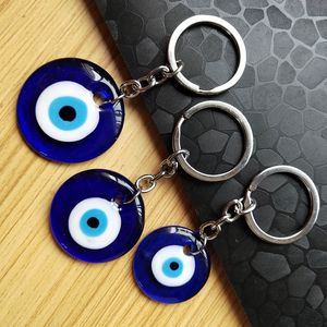 Blue Evil Eye Key Chains Ring 3cm 3,5 cm 4 cm diameter Rund glas Lucky Turkish Eyes Pendant Charms väskor Keyrings Fashion Jewelry Accessories Gifts Car Keychain Holder
