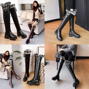 quality Boots Rabbit Hair Warm Snow Leg Protectors Long Sleeved Female Thick Soles Heels High Thickened Wool Cotton to Keep Out the Cold