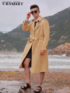 Men's Trench Coats Windbreaker men's long knee length double row buckle yellow autumn and winter new rainproof thickened wool liner British c Q231118