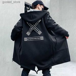 Herren Trenchcoats Männer Kapuzenjacken Bedruckte Mäntel Harajuku Herbst und Winter Lässige lose Windjacke Bandmantel Outwear Hip Hop Streetwear Q231118