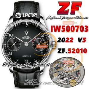 ZF V5 zf500703 A52010 orologio automatico da uomo quadrante nero con riserva di carica indici numerici argento cassa in acciaio cinturino in pelle nera super edizione trustytime001Orologi