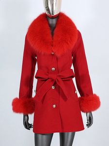 Женское пальто из искусственного меха, зимняя куртка, женская верхняя одежда с натуральным воротником и манжетами, ремень, кашемировая шерсть, шерстяная женская верхняя одежда, уличная одежда 231116
