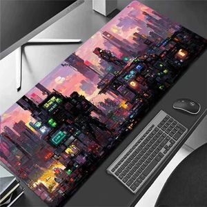 Mouse Pads Bilek Rests Siberpunk Neon City Gaming Mouse Pad Anime Gamer Desk Mat XXL Klavye Pad Masaüstü Aksesuarlar için Büyük Bilgisayar Masa Yüzeyi YQ231117