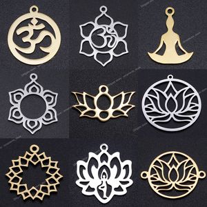 5pcs/lote Flower of Life Charms Diy Wholesale 316 Aço inoxidável Yoga Lotus Conectores charme om hansa joias pendentes de joias de jóias de moda jóias