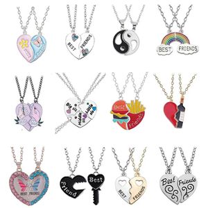 Pendant Necklaces Fashion Best Friends Honey Love Couple Pendant Necklace 2 Pcs Set Chain Choke Broken Heart BFF Good Friendship Jewelry Gift Z0417