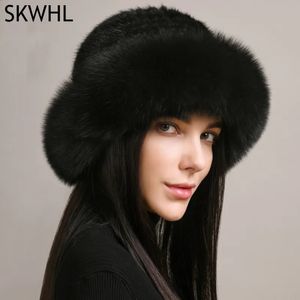 BeanieSkull Caps Genuine Real Natural Malha Mink Fur Hat Cap Luxo Mulheres Handmade Knit Moda Inverno Headwear Quente Fox Beanies 231116