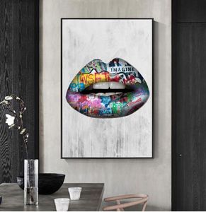モダンな抽象セクシーな唇の油絵の落書き壁アートキャンバスポスタープリントリビングルームの寝室の家の装飾4899419の壁の写真