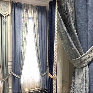 Curtain Modern European Luxury Blackout Curtains For Living Room Bedroom Gold Plated Dark Pattern Spliced Chenille Valance Tulle