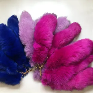 10Pcs/lots- 40cm/16" Real Fox Fur Tail Dyed From Natural Blue Fox Fur Tail Keychain Costume Cosplay Toys Bag Pendant