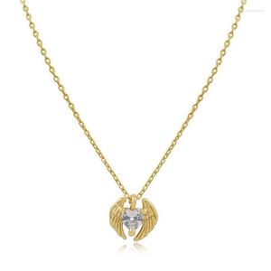Подвесные ожерелья Fashion Crytal Heart Angel Wing для женщин Girl Gold Color Cocker Choker Collece Wedding Jewelry